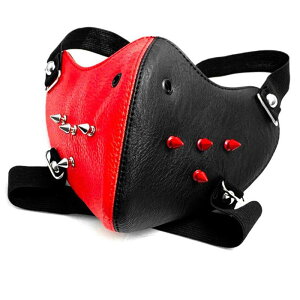 マスク メンズ レディース 男女兼用 ハロウィン パーティー イベント スチームパンク ホラー PUレザー製 保護 黒赤 配色切り替え スタッズ スパイク デザイン 仮装 コスプレ