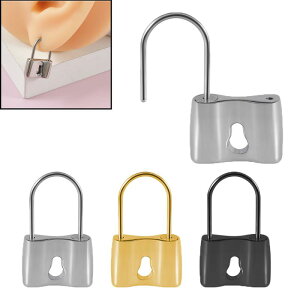 ピアス メンズ レディース ユニセックス 金属アレルギー対応 ステンレス製 大ぶり 鍵モチーフ ロックデザイン 電気メッキ加工 ブラック スチール ゴールドカラー アシンメトリー 軟骨ピア