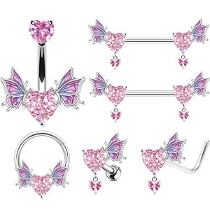 ボディピアス ユニセックス 電気メッキ加工 銅製 ハート バタフライ ウィング 鍵デザイン へそ 軟骨 鼻 ニップル 各部位対応 おしゃれ かわいい 上品な 春夏