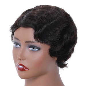 人毛ウィッグ レディース ショート 医療用 自然 欧米スタイル アフリカ風 水波ウェーブ ショートカール 女性用 フルウィッグ サイズ調整可能 小顔効果 普段使い