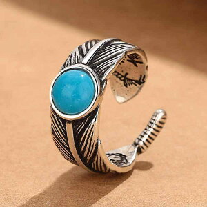 指輪 メンズ 男女兼用 インディアン フェザー サファイア レトロ アンティーク加工 個性的 オープンリング ファッション カジュアル 銅製 民族風