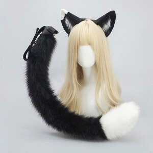 コスプレ小物 リアル 猫耳 ねこみみ 猫しっぽ ねこしっぽ セット フェイクファー カチューシャ 乳牛柄 黒 大人用 仮装 イベント パーティー ハロウィン アニマル 撮影