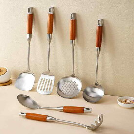 調理器具セット 滑り止め 耐熱 やけど防止 ステンレス製 木製ハンドル ターナー フライ返し お玉 レードル 穴あきお玉 スキマー ライススプーン しゃもじ キッチン用品 家庭用 炒め物 スープ 盛り付け