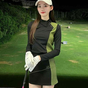 ゴルフウェア レディース 吸汗速乾 秋冬 快適 長袖 Tシャツ スリムフィット 高伸縮性 ナイロン混紡 スカート風 タイトスカパン 上下 セットアップ