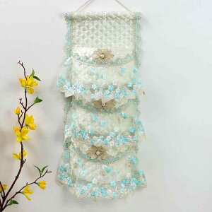 収納ポケット レース ファブリック 壁掛け ウォールポケット ドアハンガー 洗面所 バスルーム 寮 クローゼット 玄関 リビング 下着 化粧品 小物 雑貨 収納ケース 仕切り付き 大容量 スリム 60