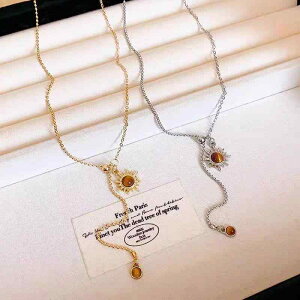 ネックレス レディース 美ラード風 ブラウン タイガーアイ ひまわり タッセル レトロ 軽やかな高級感 軽量 チョーカー ロングネックレス 秋冬 カジュアル 普段使い