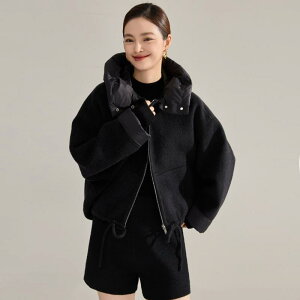 ウールコート レディース 秋冬 フード付き 取り外し可能 切り替え ダブルフェイス カシミヤ混 厚手 ゆったり ドルマンスリーブ ファスナー デザイン性 カジュアル 韓国ファッション