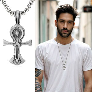 ネックレス メンズ 男性用 ホルスの目 エジプト神話 レトロ ヒップホップ ステンレス シルバー ペンダント ボックスチェーン 61cm 70cm対応 研磨加工 アクセサリー