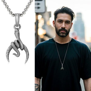 ネックレス メンズ 男性用 欧米 トレンド レトロ ヴィンテージ 個性的 パンク 蛇 ムーン モチーフ ペンダント トップ ハロウィン ステンレス製 ボックスチェーン シルバーカラー
