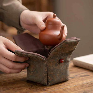 茶器 収納袋 厚手 携帯用 綿麻 レトロ 新中式 湯呑み 茶碗 茶道具 手提げ 巾着袋 錦織 纏枝蓮柄 旅行 お稽古 マルチカラー