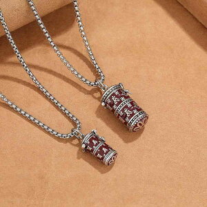 ネックレス メンズ レディース 六字真言 ガウボックス 開閉式 銅製 アンティーク加工 レジン加工 パールチェーン 幾何学模様 シンプル レトロ エスニック ファッション お守り