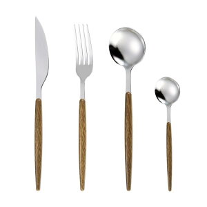 カトラリー ポルトガル風 木目調ハンドル ステンレス製 鏡面仕上げ ディナーセット ナイフ フォーク スプーン ステーキ対応 コーヒースプーン ホテル 業務用 家庭用 上質 ギフト