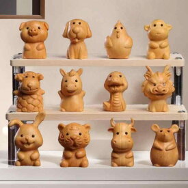 置物 かわいい 十二支 干支 崖柏 木彫り 動物 ミニ フィギュア 卓上 デスクトップ 飾り オブジェ 車用 キーホルダー キーリング ギフト プレゼント コレクション