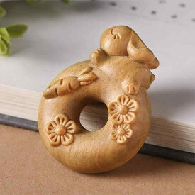 キーホルダー 白檀の香り ウッド製 ハンドメイド 彫刻 オリジナルデザイン かわいい ウサギ ドーナツ モチーフ スマホチャーム バッグチャーム 小物 鍵 カバン用 女性 レディース プレゼント ギフト