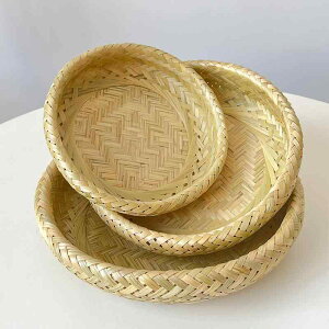 竹かご 手作り 二段式 透かし編み 編み込み 収納 丸型 バスケット フルーツ パン 果物 軽食 おしゃれ 食卓 キッチン ナチュラル