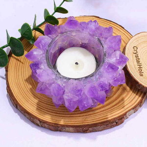 キャンドルホルダー 天然石 水晶 アメジストクラスター 原石 アロマディフューザー ストーン 安眠 リラックス 置物 リビング 寝室 卓上 ベッドサイド インテリア雑貨 ヒーリング パワースト