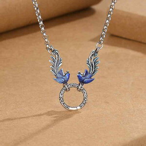 ネックレス 男女兼用 電気メッキ加工 レトロ アンティーク調 七宝焼き 鳳凰デザイン エスニック風 上品 おしゃれ タイシルバー風 セーターチェーン ペンダント