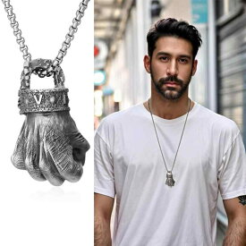 ネックレス メンズ 男性用 チタン鋼製 錆びにくい 欧米風 パンク ロック ストリート系 ヒップホップ ワイルド 純錫製 拳モチーフ ペンダントトップ かっこいい 長め ファッションアクセサリー