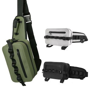 フィッシングバッグ ロッドホルダー付き 完全防水 多機能 ルアー ウエストバッグ ショルダーバッグ ボディバッグ アウトドア TPU素材 大容量収納 釣り具 黒 ブラック カーキ グレー