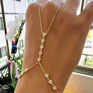 フィンガーブレスレット レディース 電気メッキ加工 高級感 ハート 指輪一体型 シンプル 個性的 ボヘミアン風 ラインストーン ハンドチェーン 通勤 オフィス ファッション