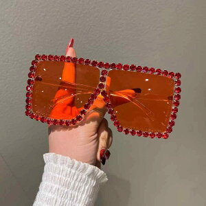 サングラス レディース 女性用 UV400 UVカット 紫外線対策 欧米風 個性的 ラインストーン飾り クール ビッグフレーム スクエア型 おしゃれ 旅行 ドライブ イベント