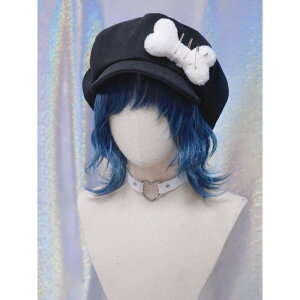 帽子 レディース ベレー帽 手作り もこもこ 骨型ブローチ付き 秋冬 あったか 甘辛ミックス Y2K サブカルチャー スタイル 黒 ブラウン キャメル かわいい
