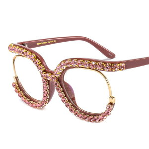 伊達メガネ 男女兼用 UV400カット 欧米風トレンド おしゃれ ファッション小物 ハーフリム ラインストーン装飾 ビッグフレーム ラウンド型 小顔効果 カジュアル 普段使い 多色展開