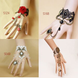 アクセサリー レディース ハンドメイド フレンチ パンク レトロ ゴシック タッセル ブレスレット 指輪 一体型 ハロウィン(x2)