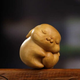 置物 柘植 無垢材 木製彫刻 立体彫刻 ミニサイズ かわいい うさぎ 干支 ハートモチーフ キャラクター オブジェ 卓上飾り デスク インテリア