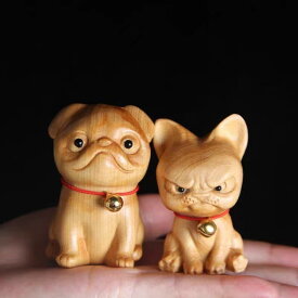置物 犬 フィギュア かわいい フレンチブルドッグ テディ ゴールデンレトリバー 干支 縁起物 崖柏 木彫り 天然木製 手彫り 精巧彫刻 掌サイズ インテリア オブジェ 卓上飾り