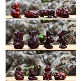 置物 小葉紫檀 彫刻 十二支 子 丑 寅 卯 辰 巳 午 未 申 酉 戌 亥 無垢材 木製 開運 縁起物 お守り 風水 インテリア 飾り 工芸品 アジアン 和モダン 約6cm ミニサイズ