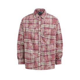 シャツ メンズ 通気性 ダメージ加工 絞り染め チェック柄 長袖 不規則プリーツ 個性的 デザイン性 ゆったり ストリート カジュアル トレンド 綿混素材 春秋