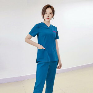 スクラブ レディース 吸汗速乾 半袖 スリムフィット 韓国風 高級感 上下セット 医療用 介護用 美容 エステ 歯科 ユニフォーム 春夏(x2)