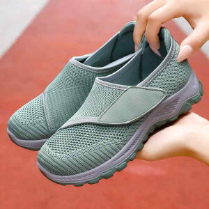シューズ レディース シニア 疲れにくい 通気性 衝撃吸収 ムレにくい マジックテープ メッシュ スリッポン ソフトソール ローヒール フラットソール カジュアル 浅履き 春夏秋 デイリーユー