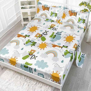 寝具セット マイクロファイバー デジタルプリント アメリカンスタイル カートゥーン レインボー クマ柄 ボックスシーツ 掛け布団カバー 枕カバー 4点セット
