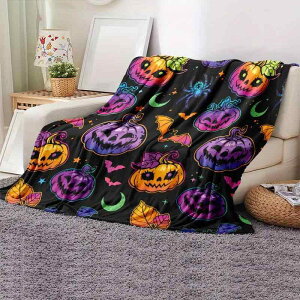ブランケット ソフト ハロウィン カラフル かぼちゃ コウモリ クモ 柄 ポリエステル ふわふわ 快適 大判 昼寝用 キャンプ用 ソファ掛け 防寒 エアコン対策 ひざ掛け