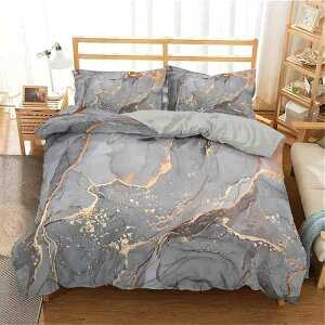 布団カバーセット 北欧風 おしゃれ グレー 大理石柄 3Dデジタルプリント ポリエステル 3点セット 掛け布団カバー 枕カバー