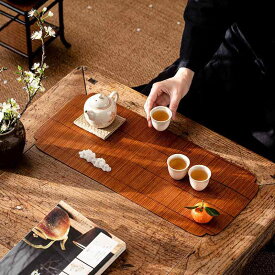 茶席 漆塗り 竹製 竹編み レトロ モダンチャイニーズ 禅風 乾式茶席 一人用 ランチョンマット テーブルマット 鍋敷き 耐熱マット 和風 和モダン 天然素材(x2)