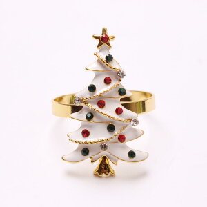 ナプキンリング クリスマスツリー スター ホワイト エナメル加工 電気メッキ加工 金属製 西洋風 おしゃれ レストラン ホテル用 テーブルセッティング(x6)