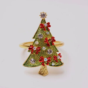 ナプキンリング クリスマスツリー リボン 電気メッキ加工 18Kゴールド 金属製 クリスマスデコレーション 洋風 テーブル飾り ナプキンホルダー ホームパーティー おもてなし ディナー(x6)