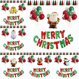 バルーン クリスマスパーティー アルミホイル デコレーション セット サンタ 雪だるま トナカイ かわいい おしゃれ 店舗 ホテル 会場 イベント 飾り 大容量 レッド グリーン