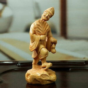 置物 済公 黄楊木 彫刻 降龍羅漢 酔い仏 中国風 インテリア オブジェ 飾り物 美術品 開運 縁起物 手彫り 仏像 リビング 玄関 装飾 和室 アジアンテイスト