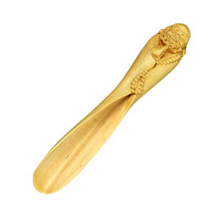 茶杓 黄楊木 つげ材 達磨 だるま 禅意 禅風 彫刻 長柄 ロングハンドル 家庭用 インテリア 置物 飾り