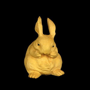 置物 黄楊木彫刻 木製 工芸品 リビング インテリア 雑貨 干支 うさぎ 卯 縁起物 車内装飾 カーアクセサリー