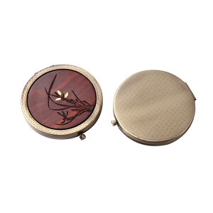 コンパクトミラー レディース 女性用 木製 携帯用 両面 ミニ 軽量 銘木 紅木 クラシック レトロ 上品 趣のある 和風デザイン メイク直し おしゃれ