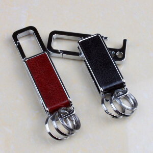 キーホルダー シンプル 金属 レザー 車用キーリング 多機能 ボトルオープナー スプリング式 上品 プレゼント 誕生日 父の日 バレンタインデー 記念日 ビジネスギフト ブラック ブラウン(x2)