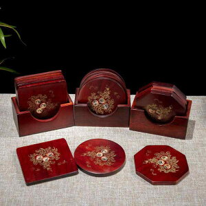 コースター タイ産 無垢材 断熱 耐熱 カップマット 茶道 茶敷 鍋敷き 丸型 四角 八角形 おしゃれ ナチュラル キッチン雑貨 ダイニング用 撮影小物 インテリア雑貨(x2)