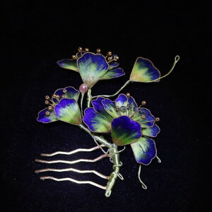 ヘアアクセサリー レディース 七宝焼き 牡丹 ベロア花 ロイヤルブルー かんざし ヘアコーム 古風 レトロ 髪飾り ヘッドドレス 結婚式 成人式 卒業式 浴衣 フォーマル(x2)