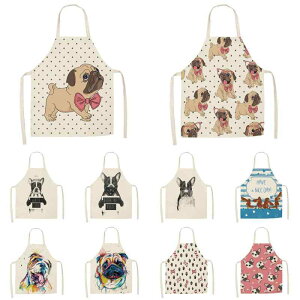 エプロン 男女兼用 親子 子供用 かわいい キャラクター 犬柄 アニマルプリント 綿麻混紡 ノースリーブ キッチン 料理 家事 防汚 汚れ対策 シンプル モダン フリーサイズ(x2)