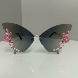 サングラス レディース ラインストーン ビッグフレーム バタフライ UV400 紫外線カット 個性的 欧米風 おしゃれ カラフル ファッション カジュアル 旅行 ドライブ リゾート パーティー